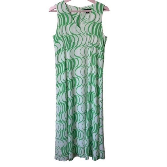 JOSEPHINE Spring Green White Geometric Fit and Flare Dress 8 - Picture 1 of 8